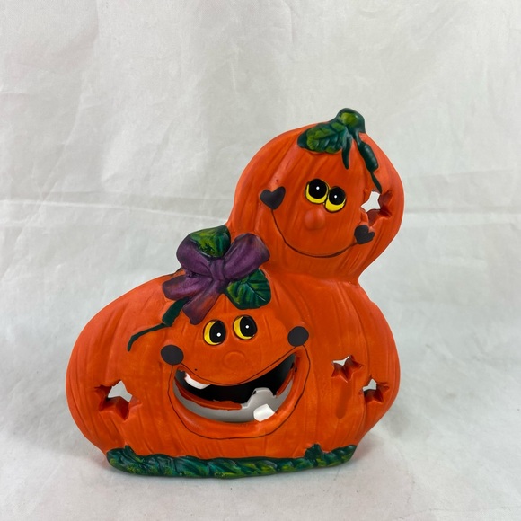 5 Halloween Pumpkin Shaped Tea Light Holders Jack-O-Lantern Witch K’s Ceramics - Picture 5 of 16